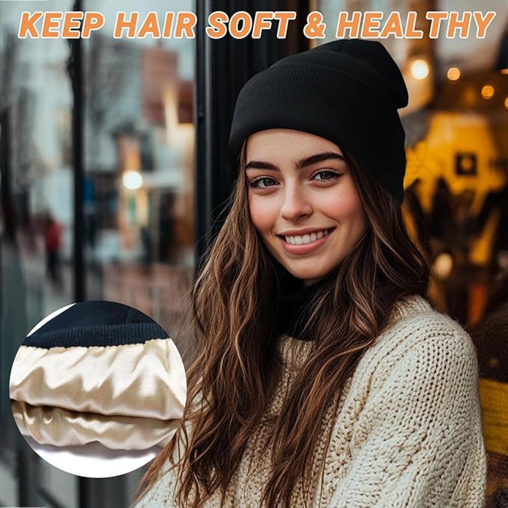 Unisex Satin Lined Knit Beanie - Beanie Cuffed Knit ulasan dan harga