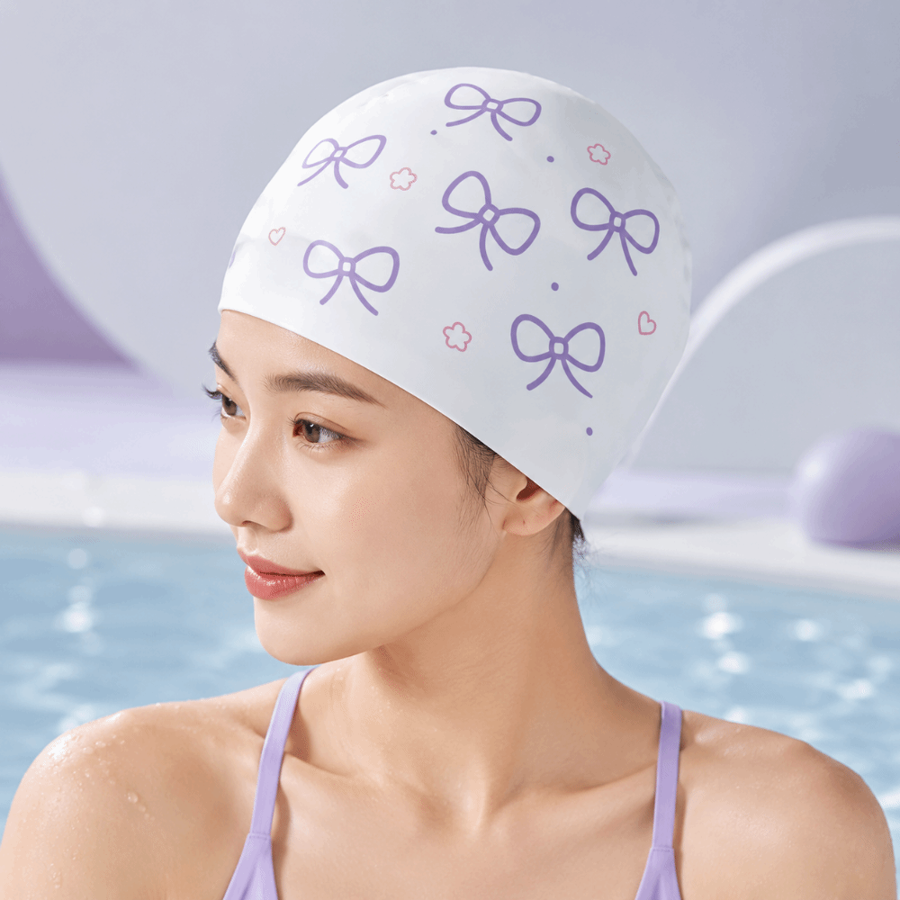 Creative Bow Print Swimming Ha - Swim Hat Silicone ulasan dan harga