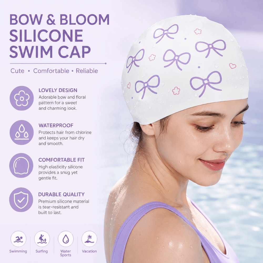 Creative Bow Print Swimming Ha - Swim Hat Silicone ulasan dan harga